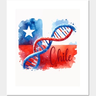 Chilean Flag Watercolor DNA Strand Art Posters and Art